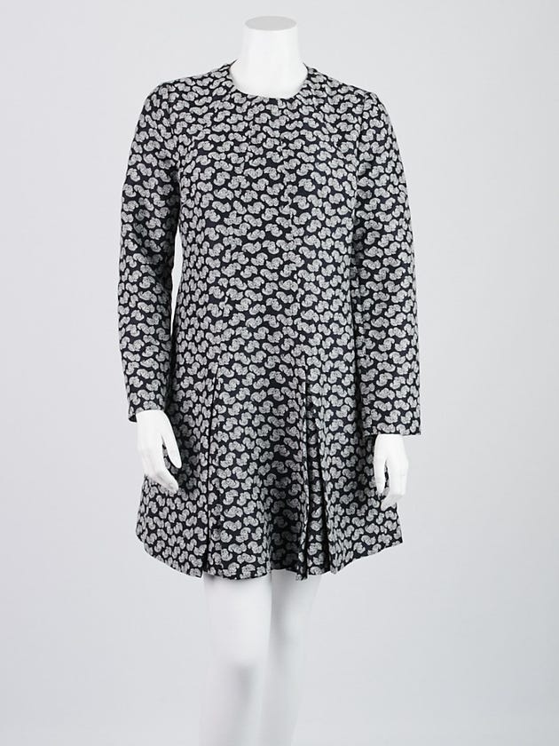 Stella McCartney Navy Blue Floral Jacquard Cotton Blend Long Sleeve Dress Size 8/42