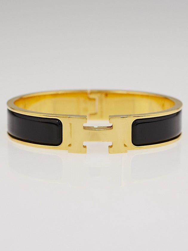 Hermes Black Enamel Gold Plated Clic-Clac H PM Narrow Bracelet