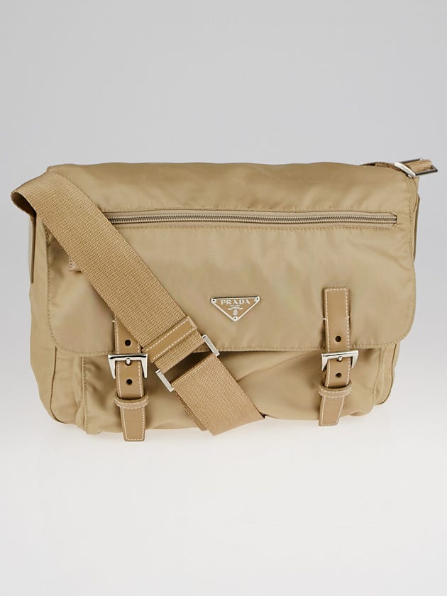 Prada Khaki Tessuto Nylon and Leather Medium Messenger Bag