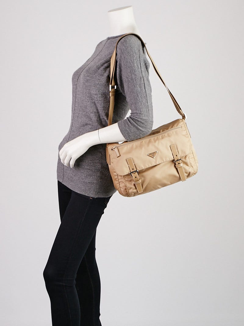 Prada Khaki Tessuto Nylon and Leather Medium Messenger Bag