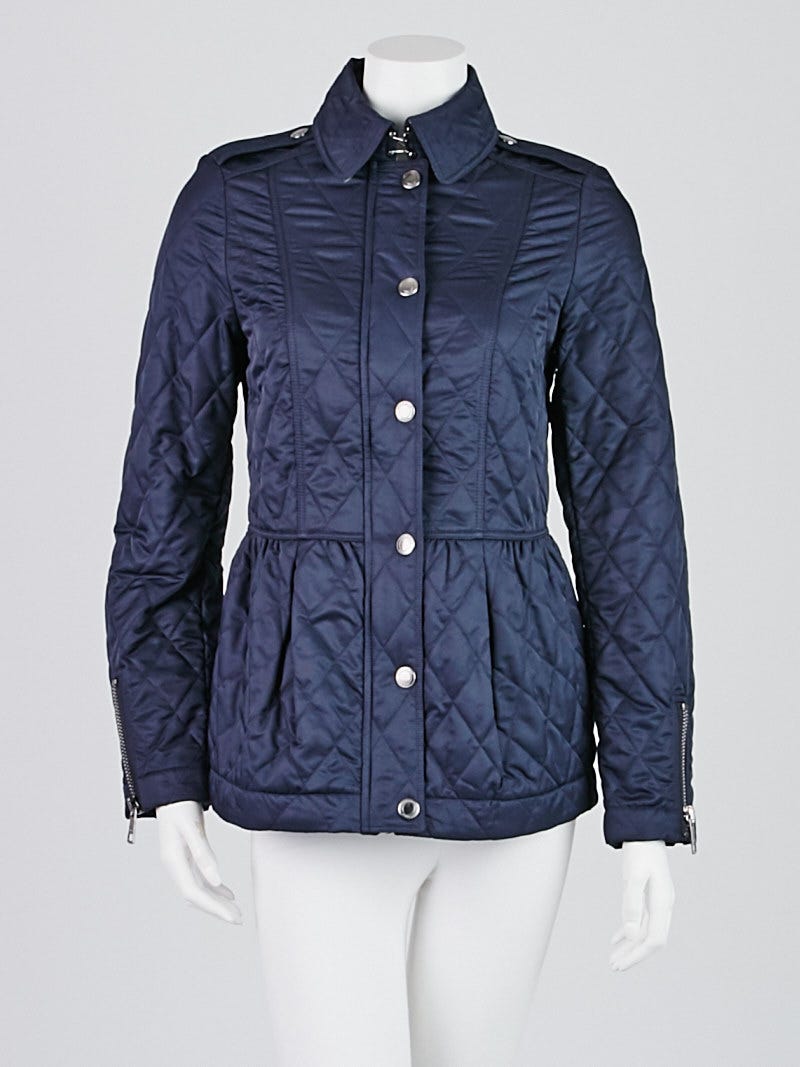 Burberry Brit Blue Quilted Polyester Peplum Jacket Size XS Yoogi s Closet