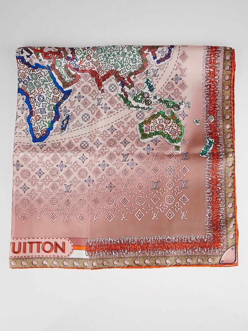 Louis Vuitton Silk Monogram Lv World Square Scarf Brown