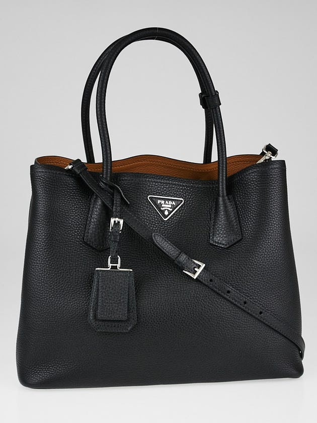 Prada Black Vitello Daino Leather Double Handle Tote Bag 1BG007