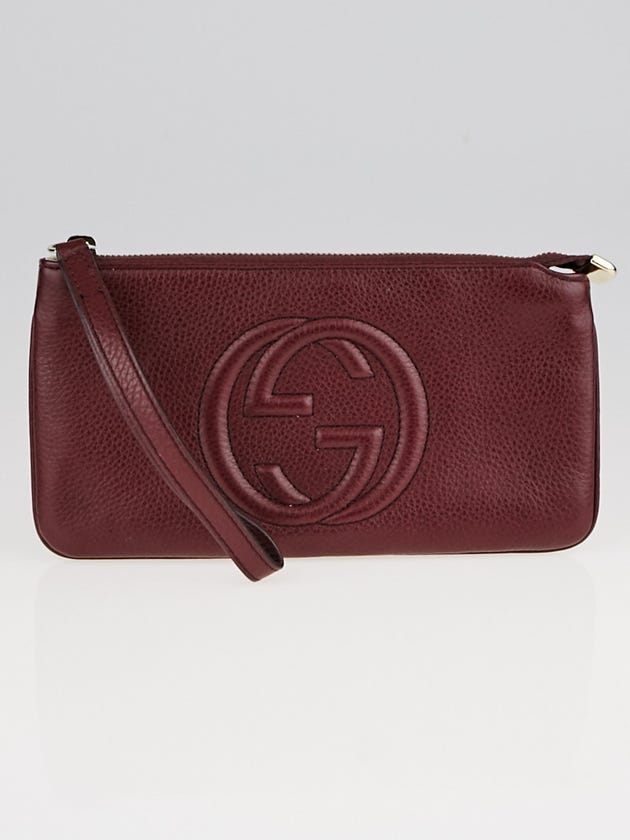Gucci Dark Red Pebbled Leather Soho Wristlet Pochette Bag