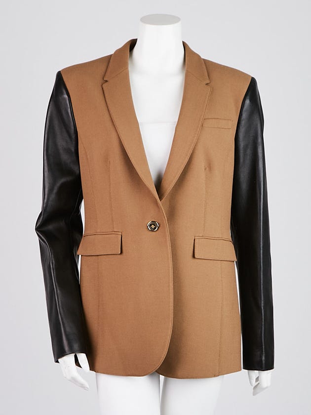 Burberry Cotton Blend/Leather Brown/Black Blazer Jacket Size 12