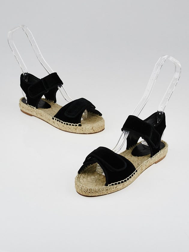 Celine Black Velvet Espadrille Scratch Sandals Size 4.5/35