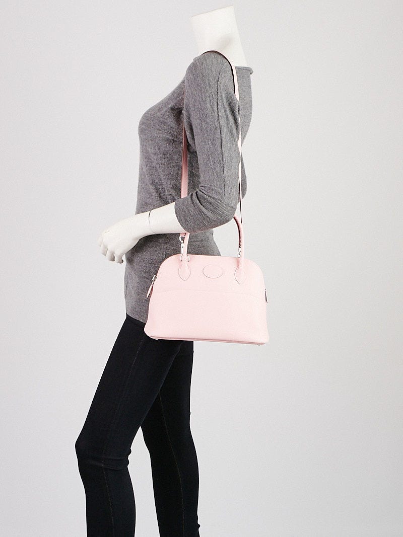 Hermes 27cm Rose Sakura Swift Leather Palladium Plated Bolide Bag
