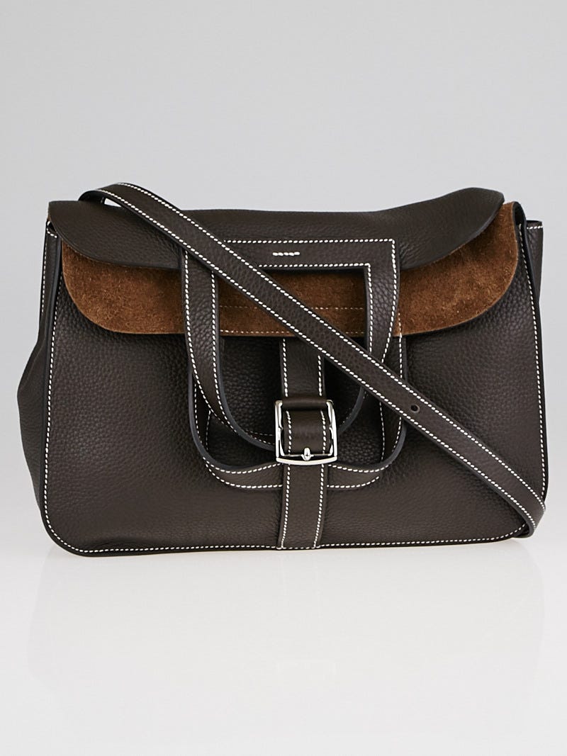 Hermes Ebene Clemence Leather Palladium Plated Halzan Bag Yoogi s Closet