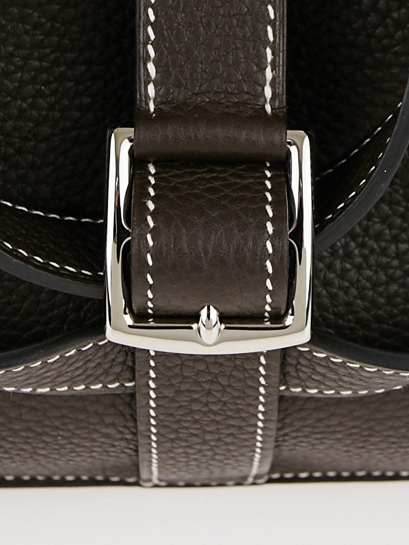 Hermes Ebene Clemence Leather Palladium Plated Halzan Bag