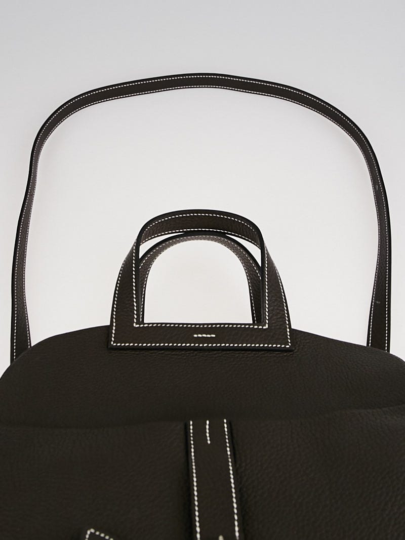 Hermes Ebene Clemence Leather Palladium Plated Halzan Bag