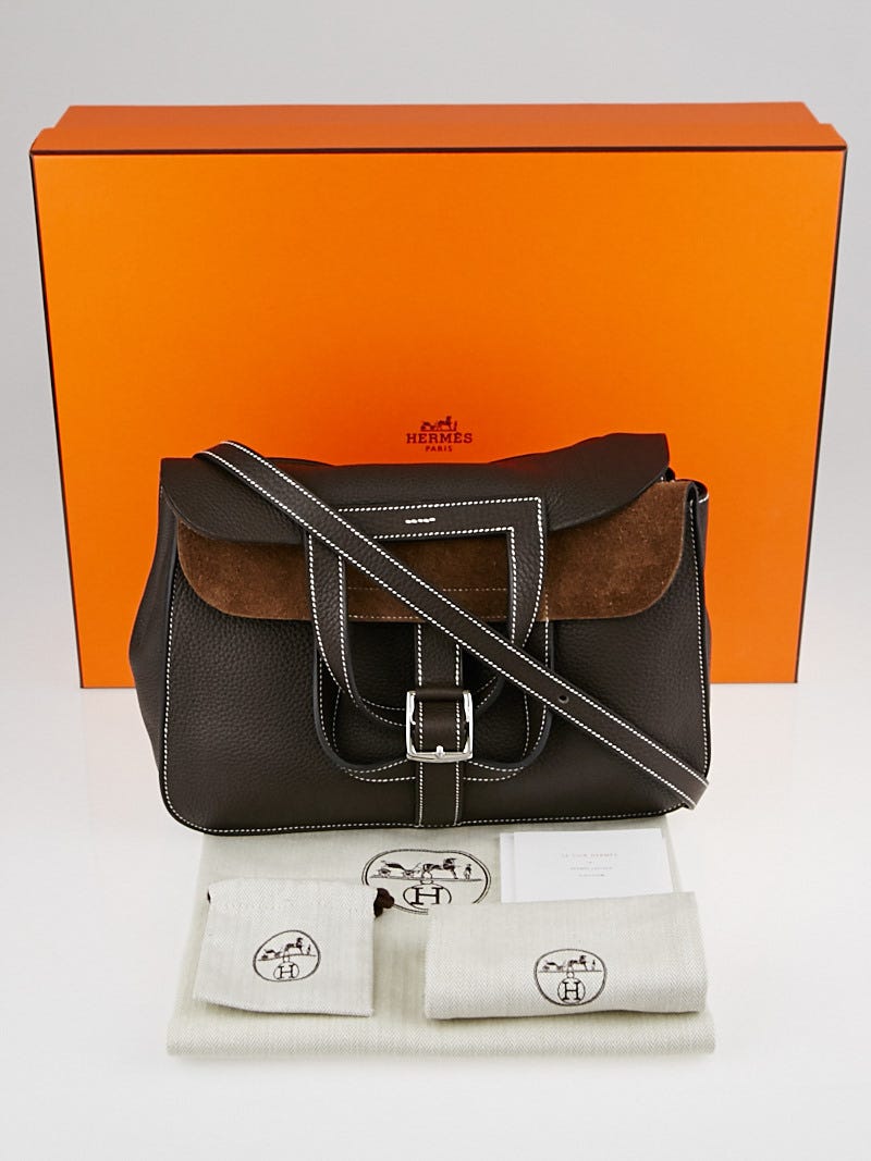 Hermes Ebene Clemence Leather Palladium Plated Halzan Bag
