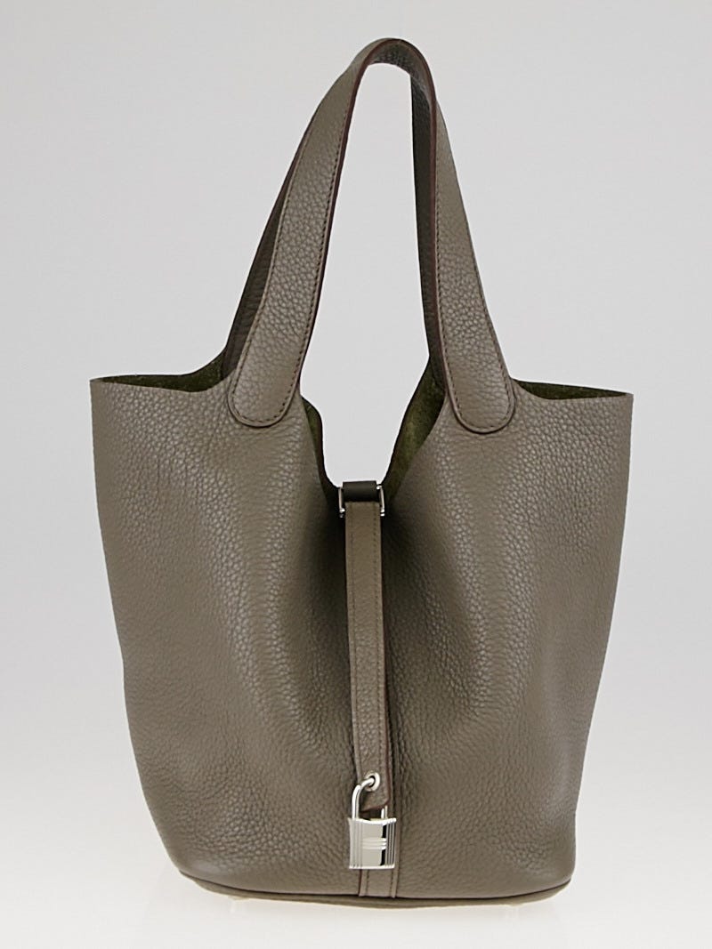 Hermes 22cm Etain Clemence Leather Picotin Lock MM Bag Yoogi s