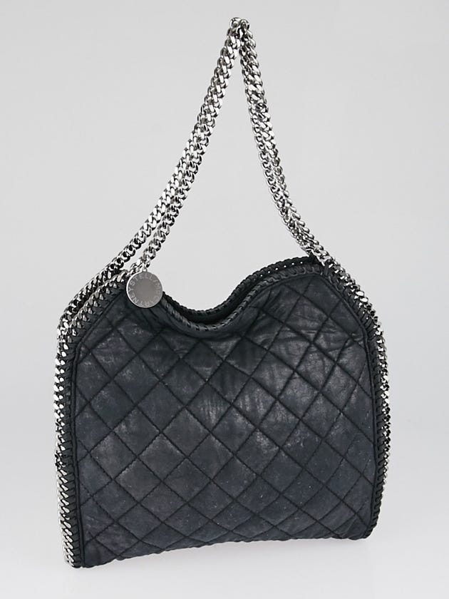 Stella McCartney Black Quilted Shaggy Deer Faux-Leather Falabella Small Tote Bag