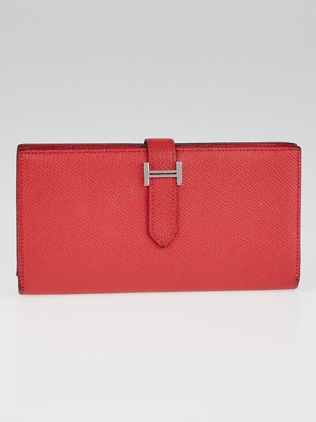 Hermes Rouge Casaque Epsom Leather Bearn Gusset Wallet
