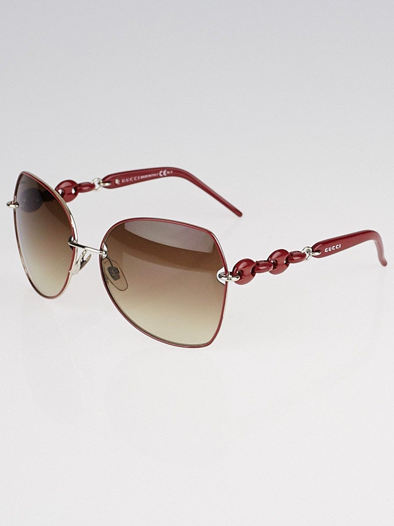 Gucci Red Metal Frame Chain Link Gradient Lens Sunglasses 4202
