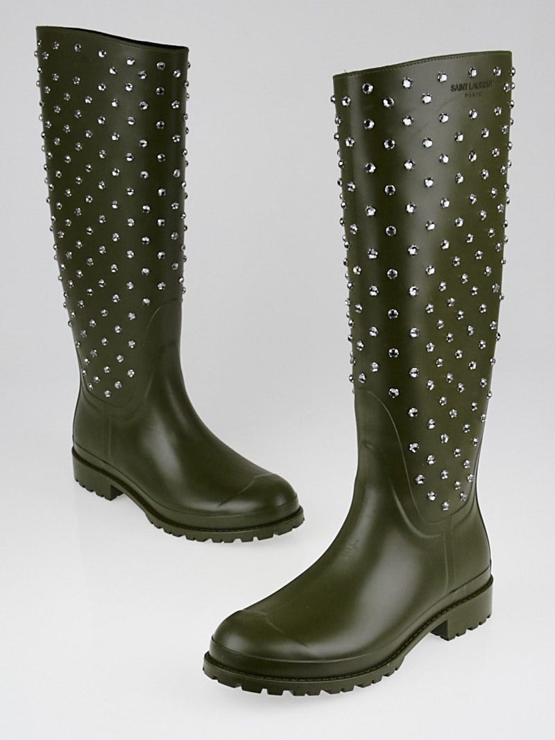 Yves Saint Laurent Khaki Rubber Crystal Embellished Festival Rain