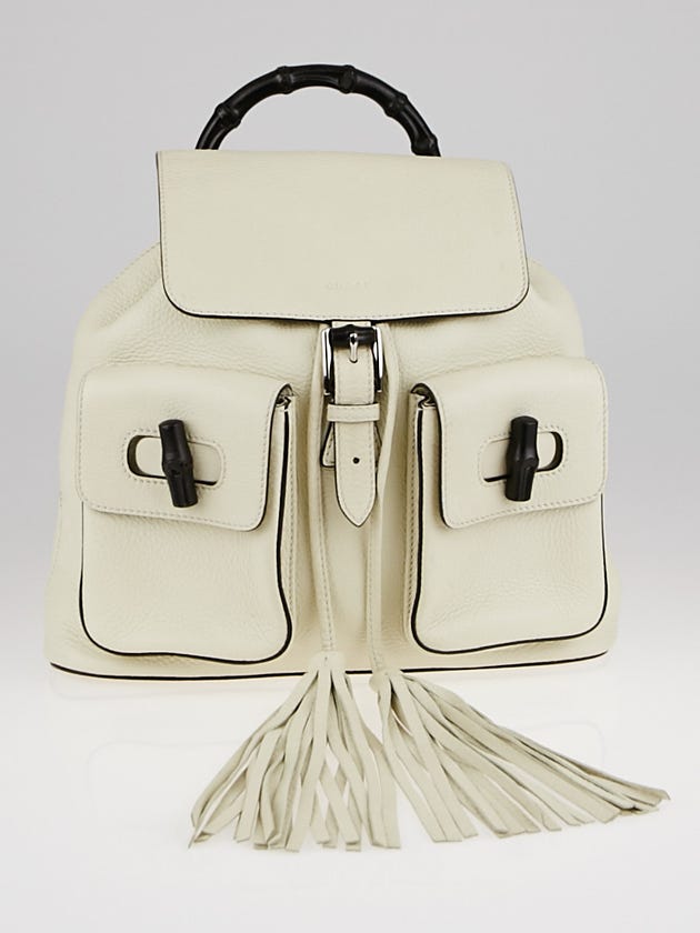 Gucci White Pebbled Leather Bamboo Backpack Bag