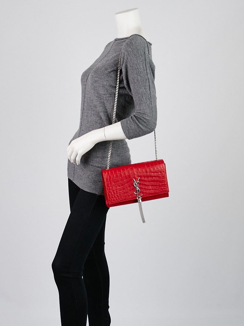 Yves Saint Laurent Red Crocodile Embossed Calfskin Leather Kate Tassel Bag Yoogi s Closet