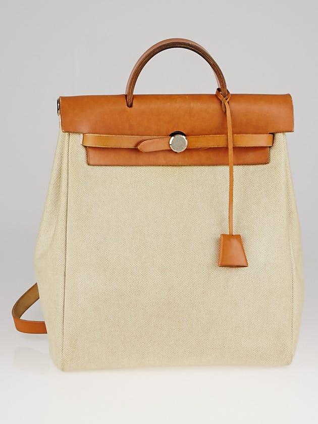 Hermes 30cm Natural Toile Canvas and Vache Calfskin Leather Herbag PM 2-in-1 Bag/Backpack
