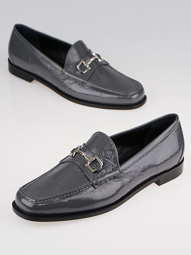 Gucci Grey Patent Leather Horsebit Loafers Size 8/38.5