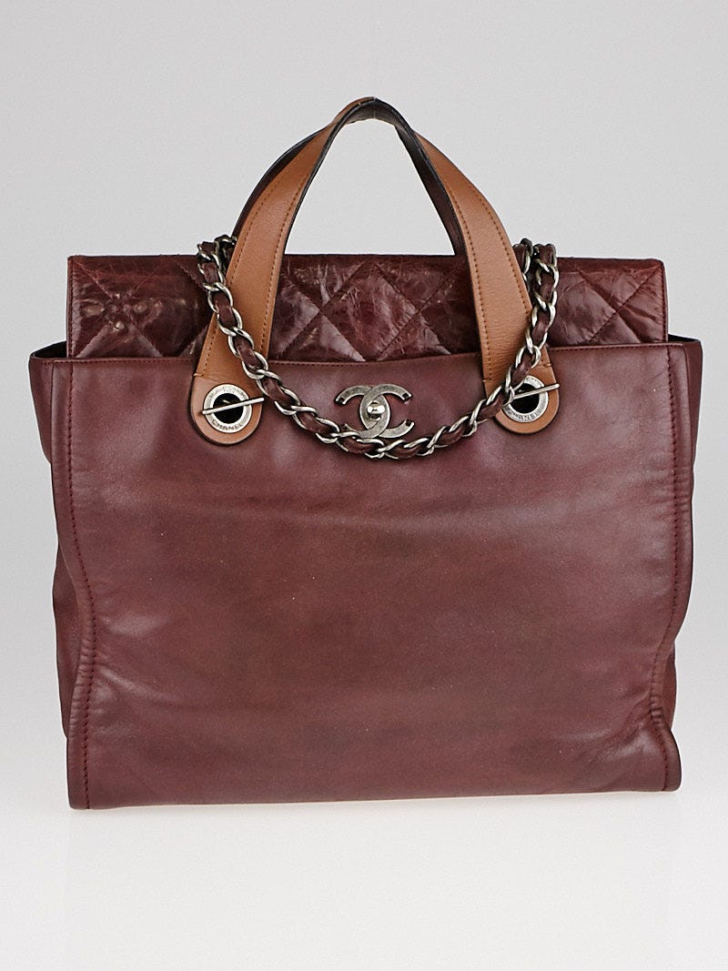 Chanel Burgundy Iridescent Calfskin Leather In-the-Mix Portobello Soft Tote  Dark red ref.35342 - Joli Closet