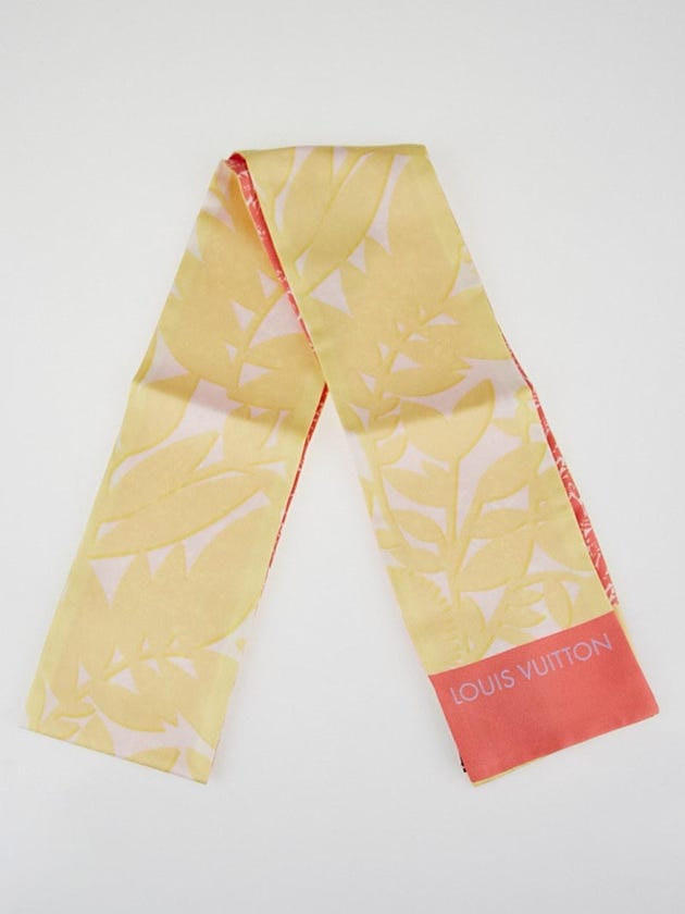 Louis Vuitton Pale Yellow Tropical Flowers Silk Reversible Bandeau Scarf