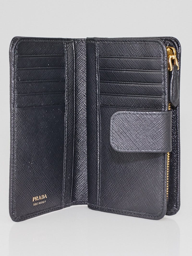 Prada Black Saffiano Metal Leather Lampo Wallet Yoogi s Closet