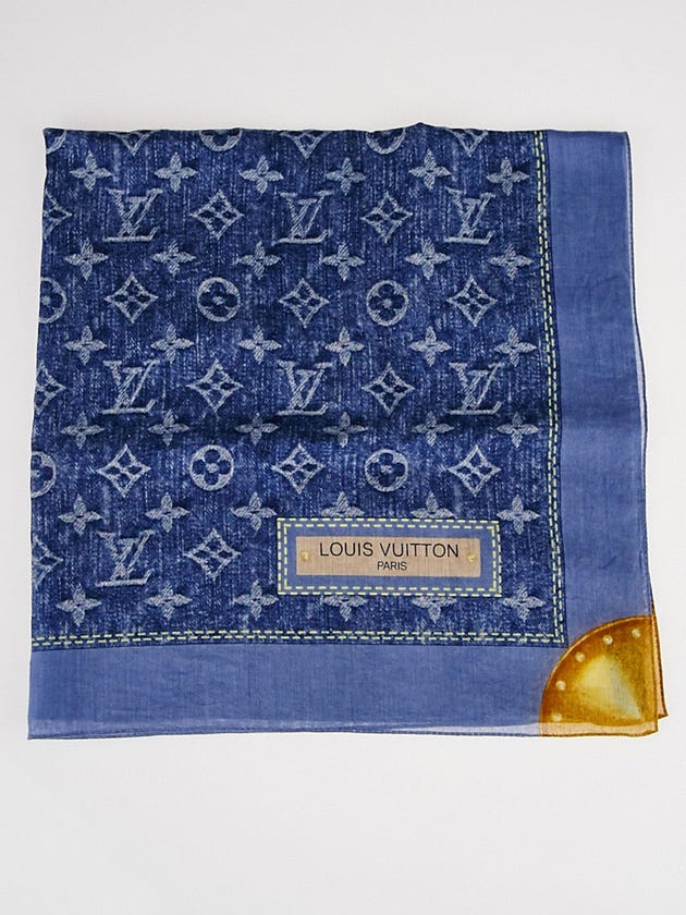 Louis Vuitton Blue Monogram Denim Cotton Square Scarf