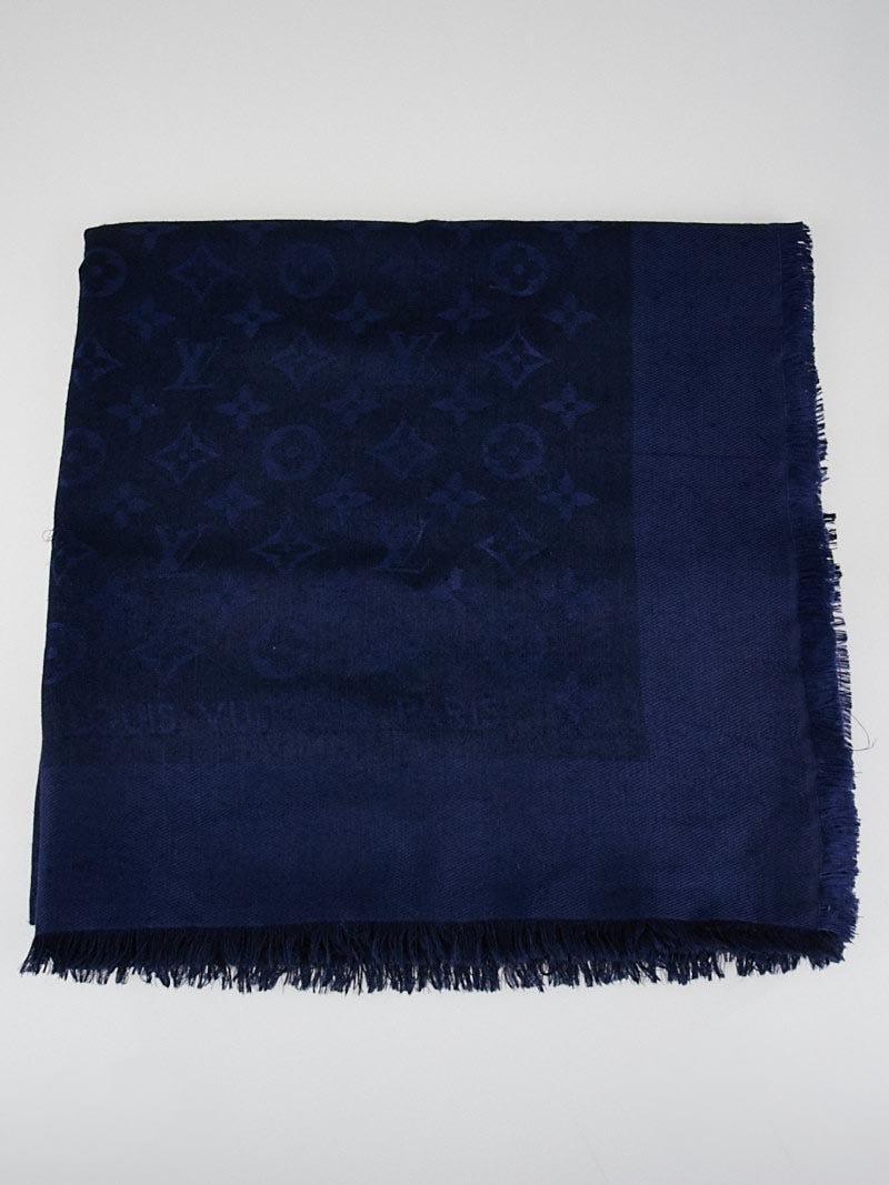 Louis Vuitton Navy Monogram Silk/Wool Shawl Scarf | Yoogi's Closet