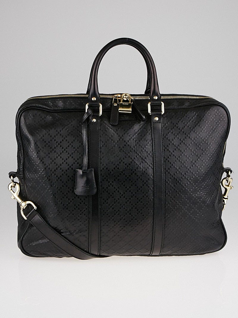 Gucci Black Diamante Textured Leather Briefcase Yoogi s Closet