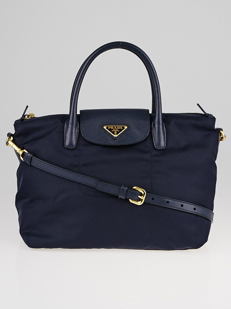 Prada Re-nylon And Saffiano Leather Shoulder Bag In Navy