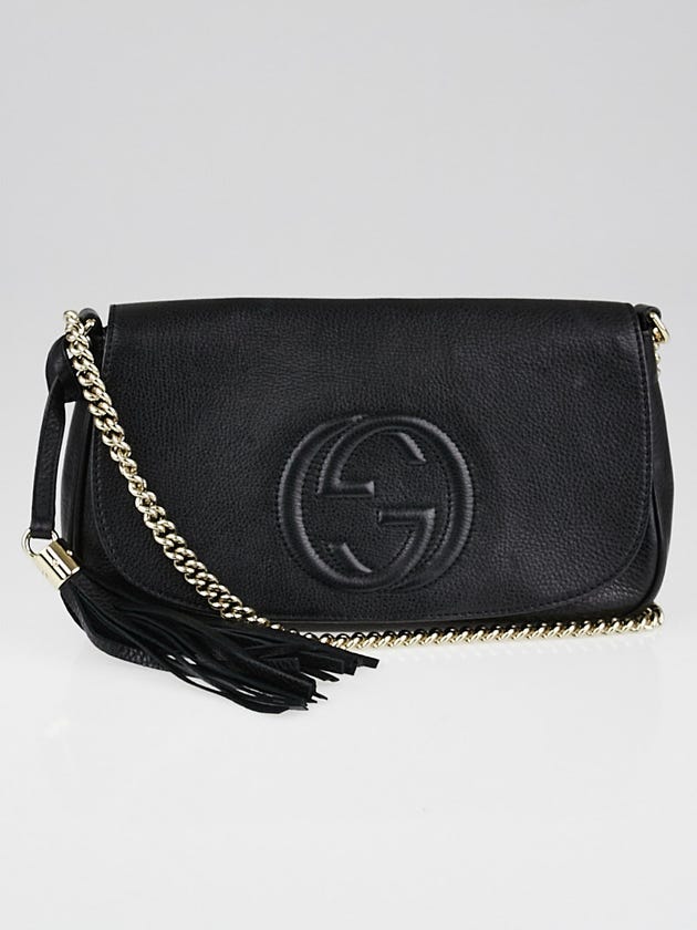 Gucci Black Pebbled Leather Soho Chain Flap Bag