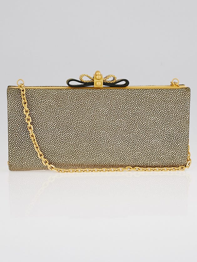 Christian Louboutin Gold Textured Leather Bow Box Clutch Bag