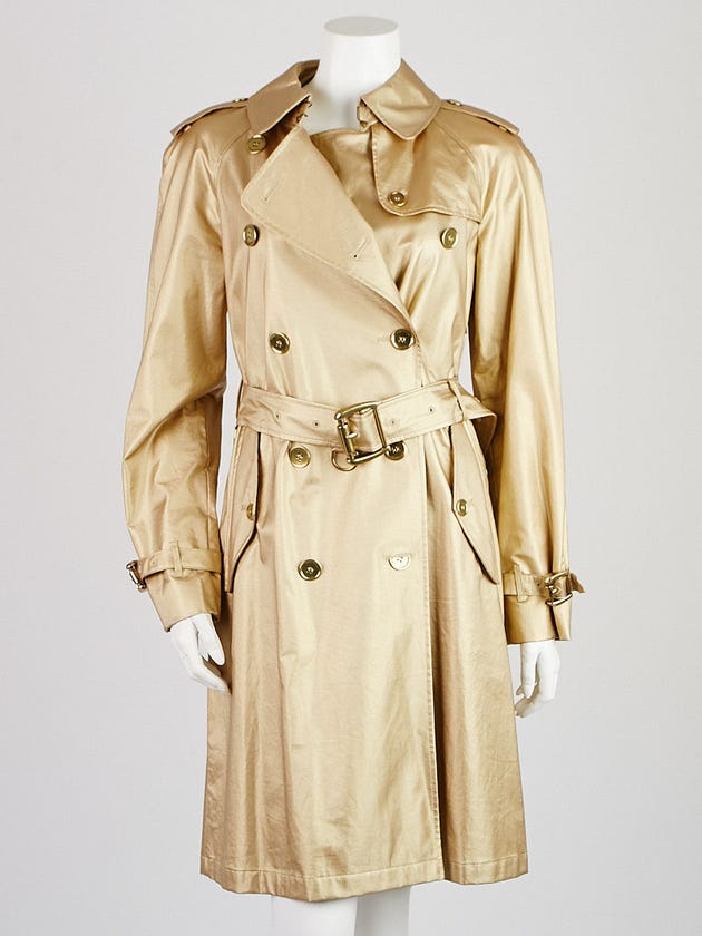 Burberry London Gold Cotton Blend Long Trench Coat Size 6