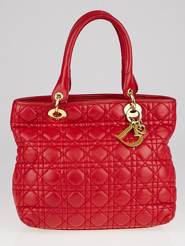 Christian Dior Red Cannage Quilted Lambskin Leather Medium Lady Tote Bag