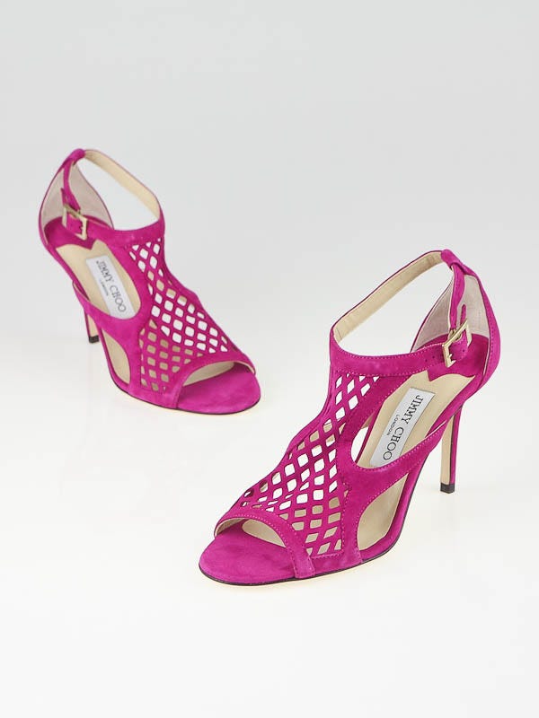 Jimmy Choo Fuchsia Suede Cut-Out Davis Sandals Size 7/37.5