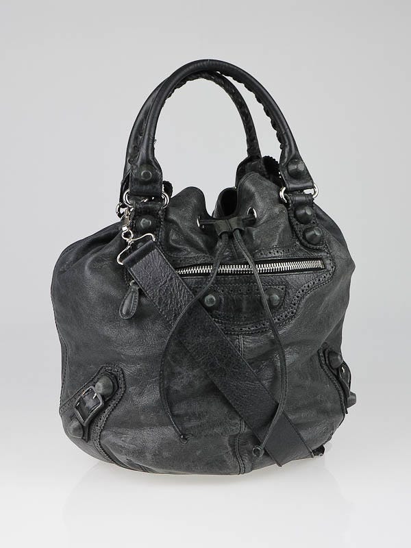 Balenciaga Anthracite Lambskin Covered Giant Pompon Bag