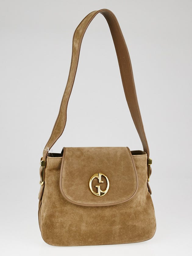 Gucci Beige Suede 1973 Medium Shoulder Bag