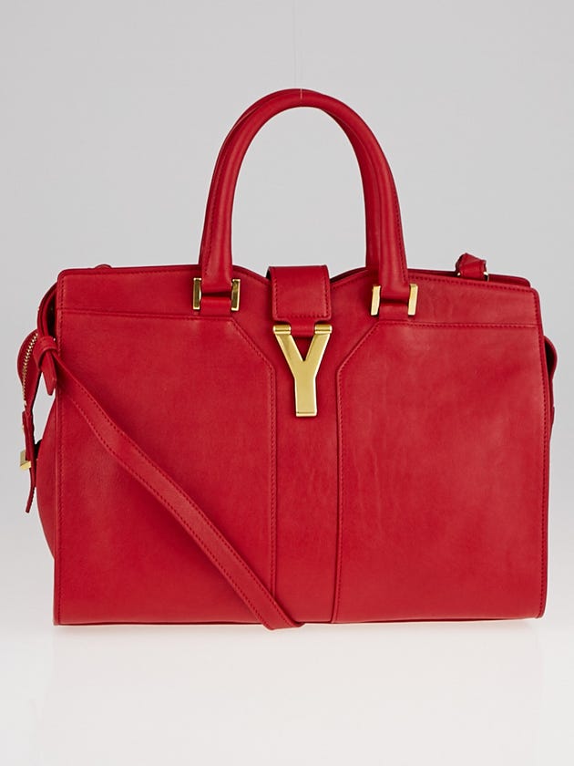 Yves Saint Laurent Red Calfskin Leather Small ChYc Cabas Bag
