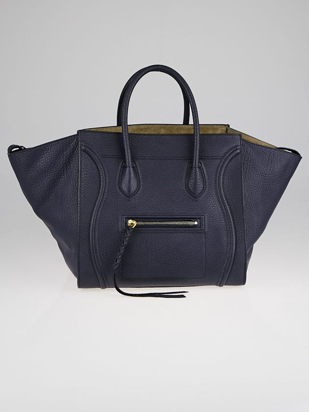 Celine Navy Blue Pebbled Leather Medium Phantom Luggage Tote Bag