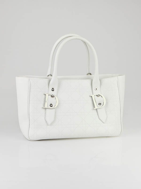 Christian Dior White Quilted Leather Cannage Small Tote Bag