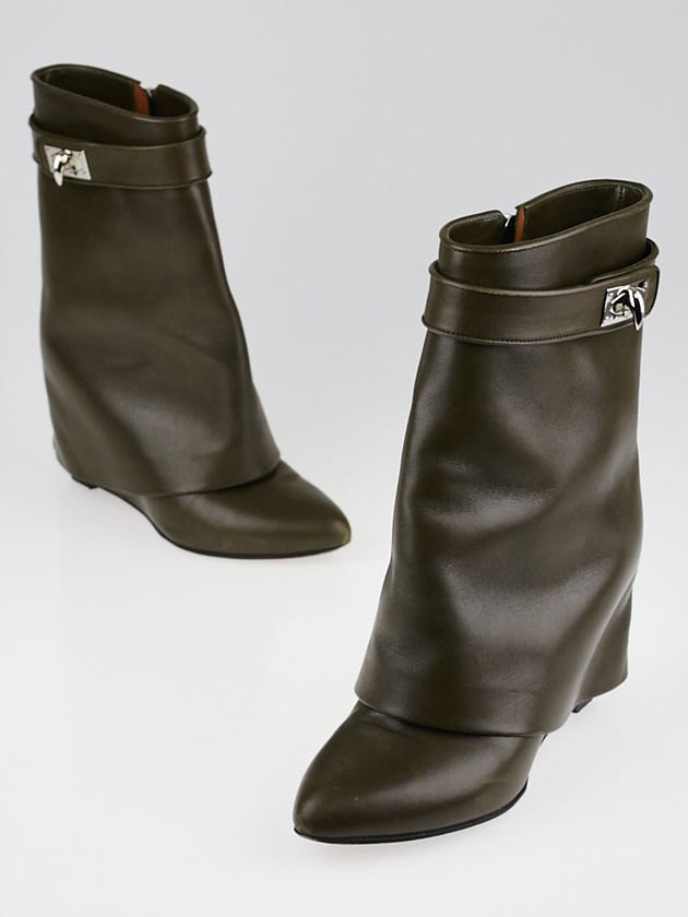 Givenchy Khaki Leather Shark Lock Pant-Leg Ankle Boots Size 7.5/38