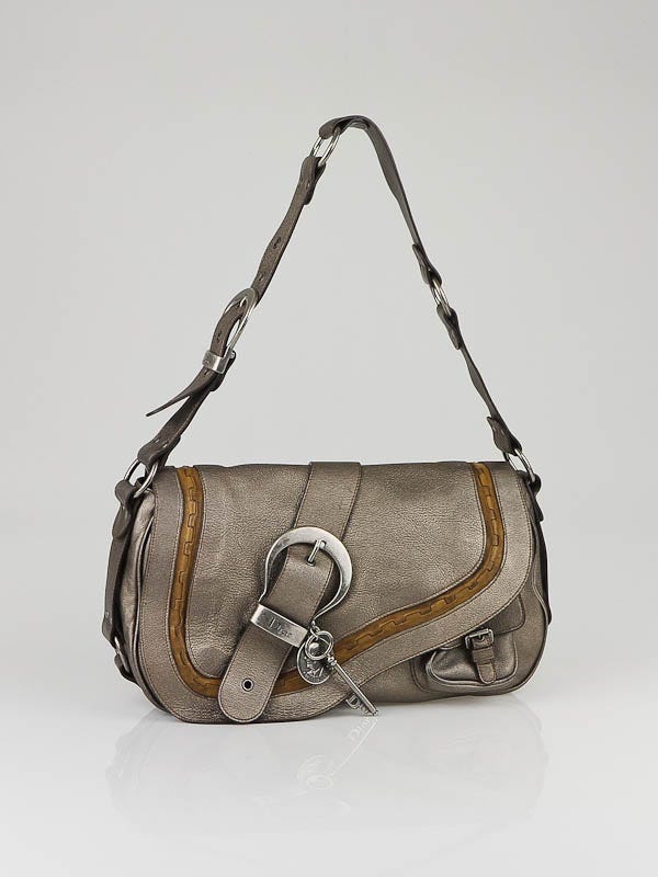 Christian Dior Metallic Silver Washed Leather Gaucho Bag | Yoogi's