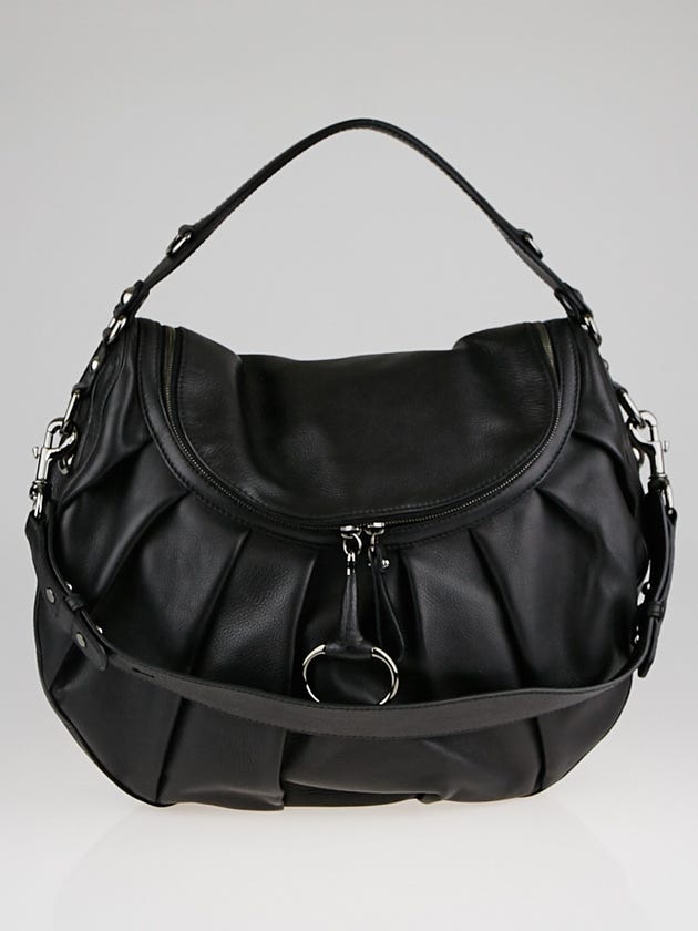 Gucci Black Pebbled Leather Icon Bit Medium Shoulder Bag