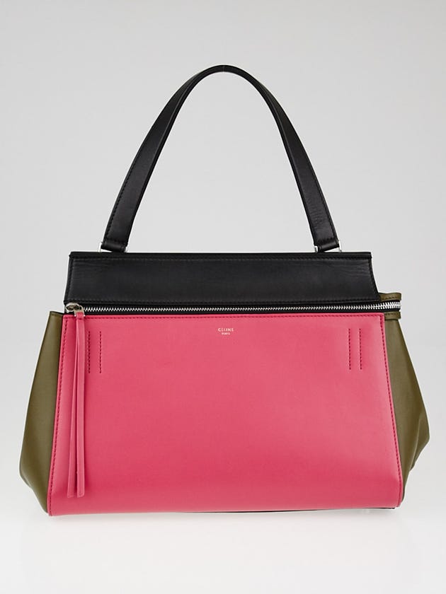 Celine Pink/Olive/Black Tri-Color Smooth Calfskin Leather Small Edge Bag