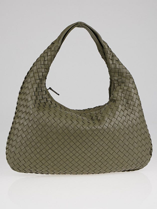 Bottega Veneta Grey Intrecciato Woven Nappa Leather Medium Veneta Hobo Bag