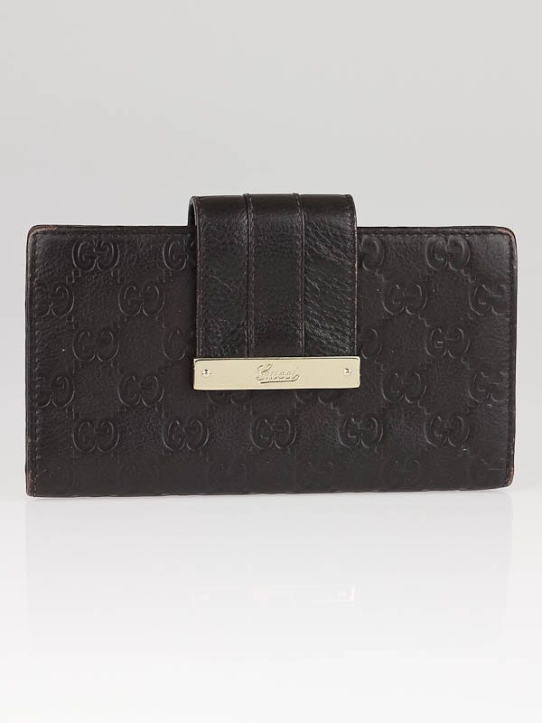 Gucci Dark  Brown Guccisimma Leather Continental Long Wallet