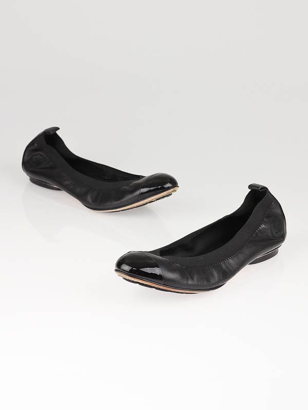 Chanel Black Leather Elastic Ballet Flats Size 9/39.5