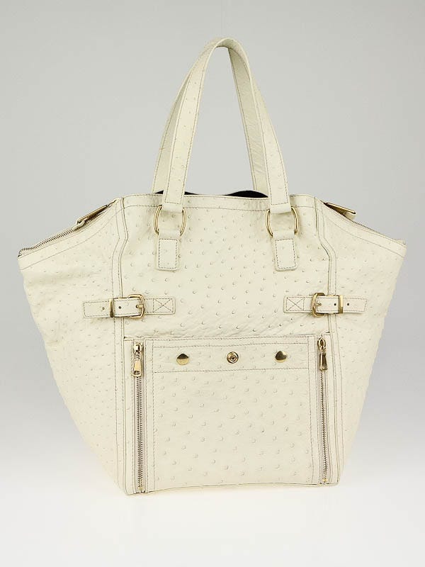 Yves Saint Laurent  Ivory Ostrich Leather Medium Downtown Tote Bag