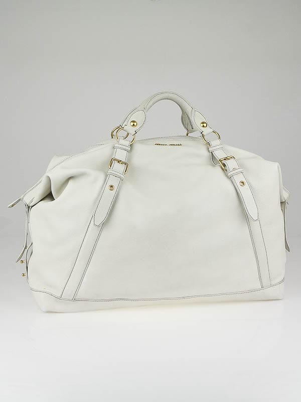 バッグ archive miumiu 2way bag vitellolux white Miu Miu White Vitello Lux Gathered Leather Tote Bag